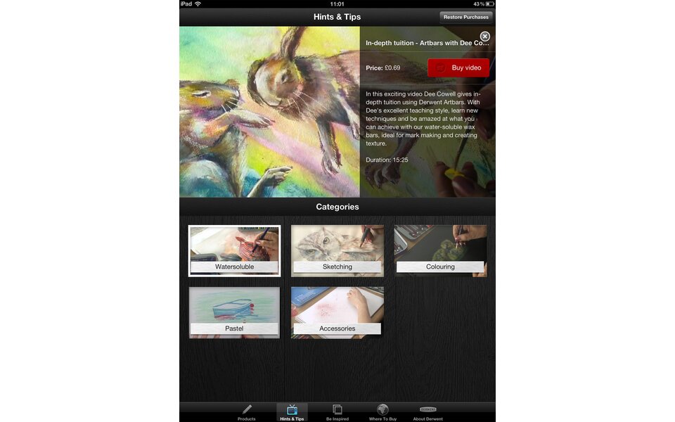 Art Tutorials added to Derwent iPad & iPhone apps!