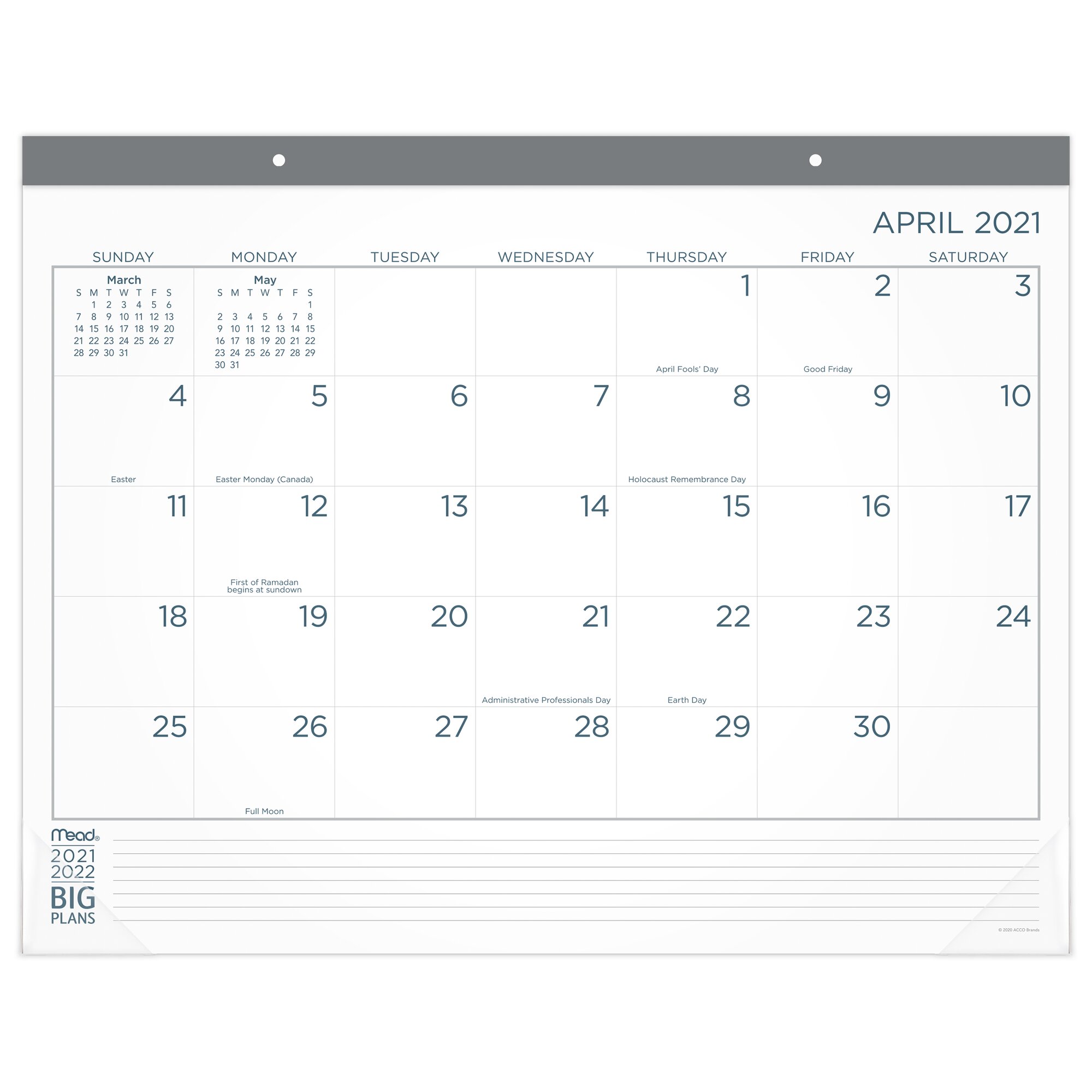 MEAD BIG PLANS Academic 20212022 Monthly Desk Pad Calendar Standard 21