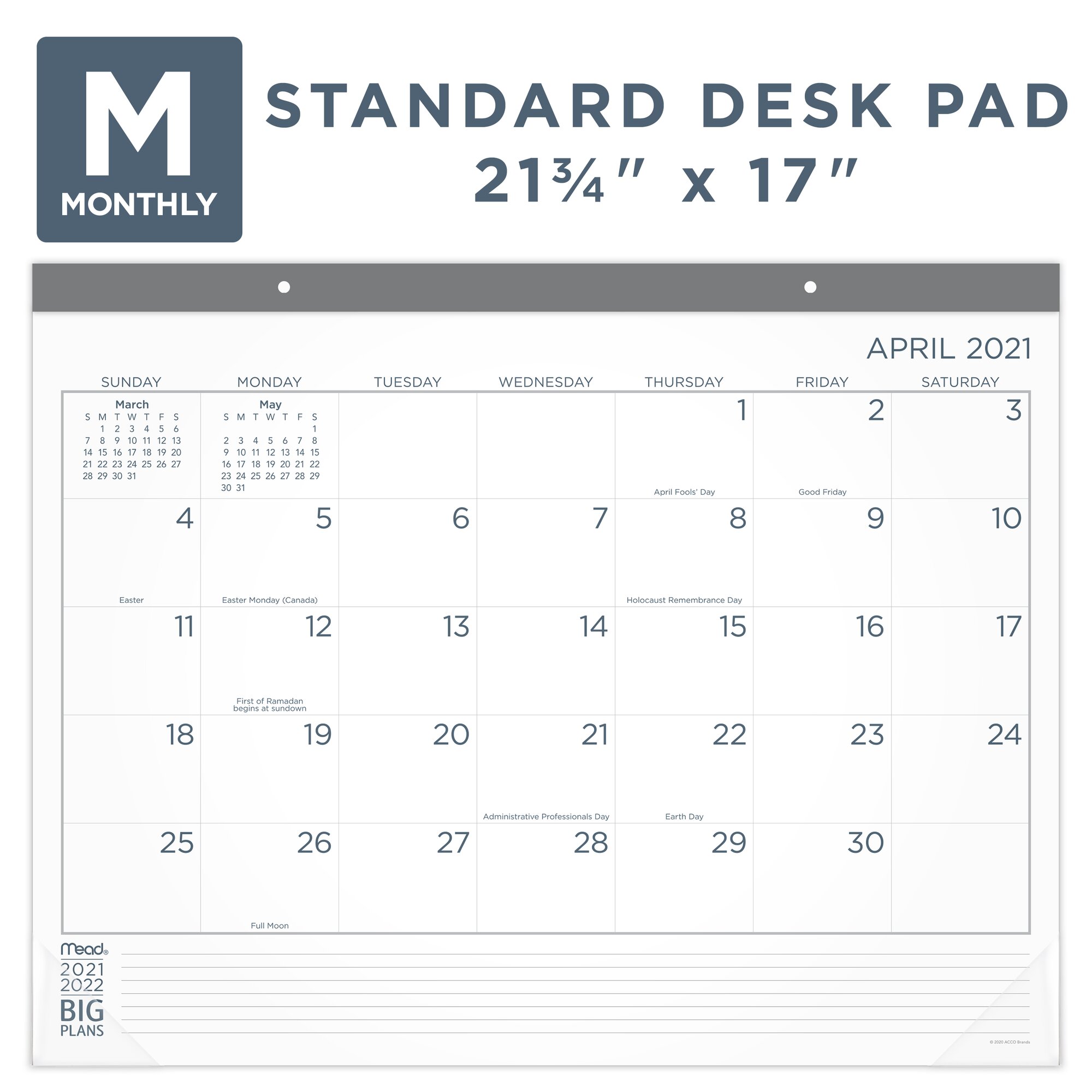 MEAD BIG PLANS Academic 20212022 Monthly Desk Pad Calendar Standard 21