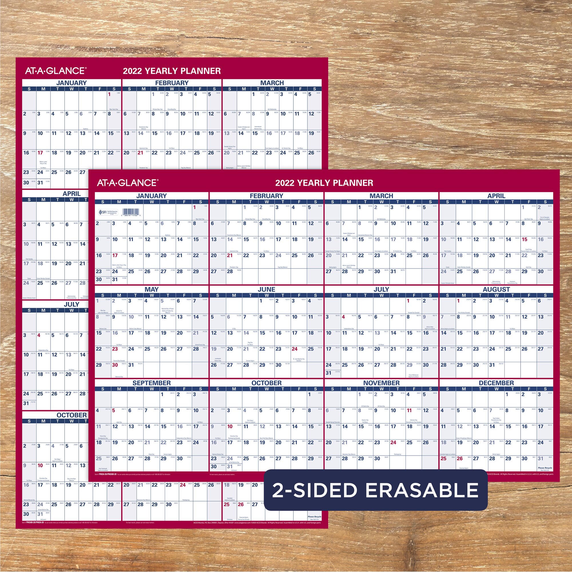 ATAGLANCE 2022 VERTICALHORIZONTAL Reversible Erasable Wall Calendar