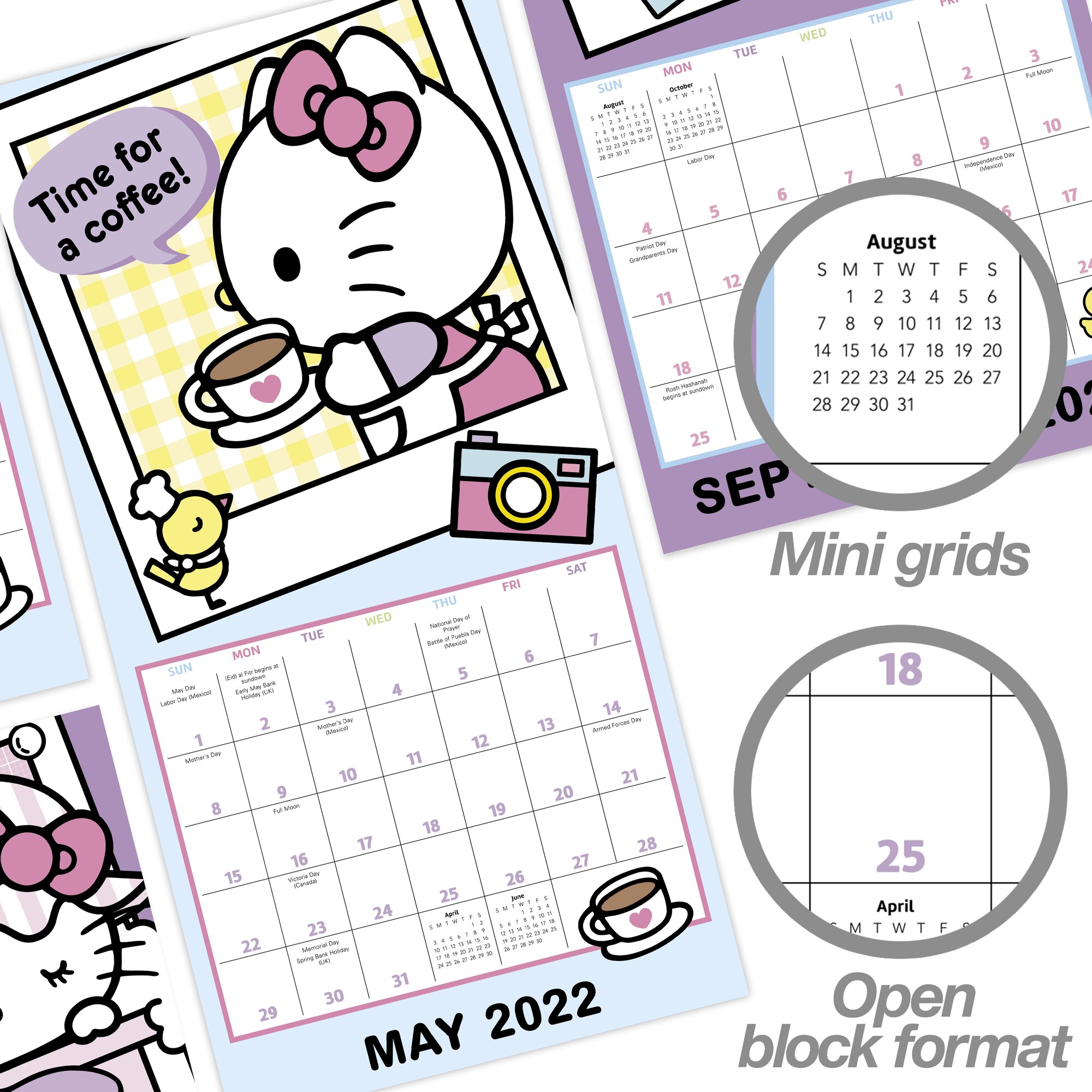 HELLO KITTY 2022 Mini Monthly Wall Calendar 7 X 7 Wall Calendars 9 