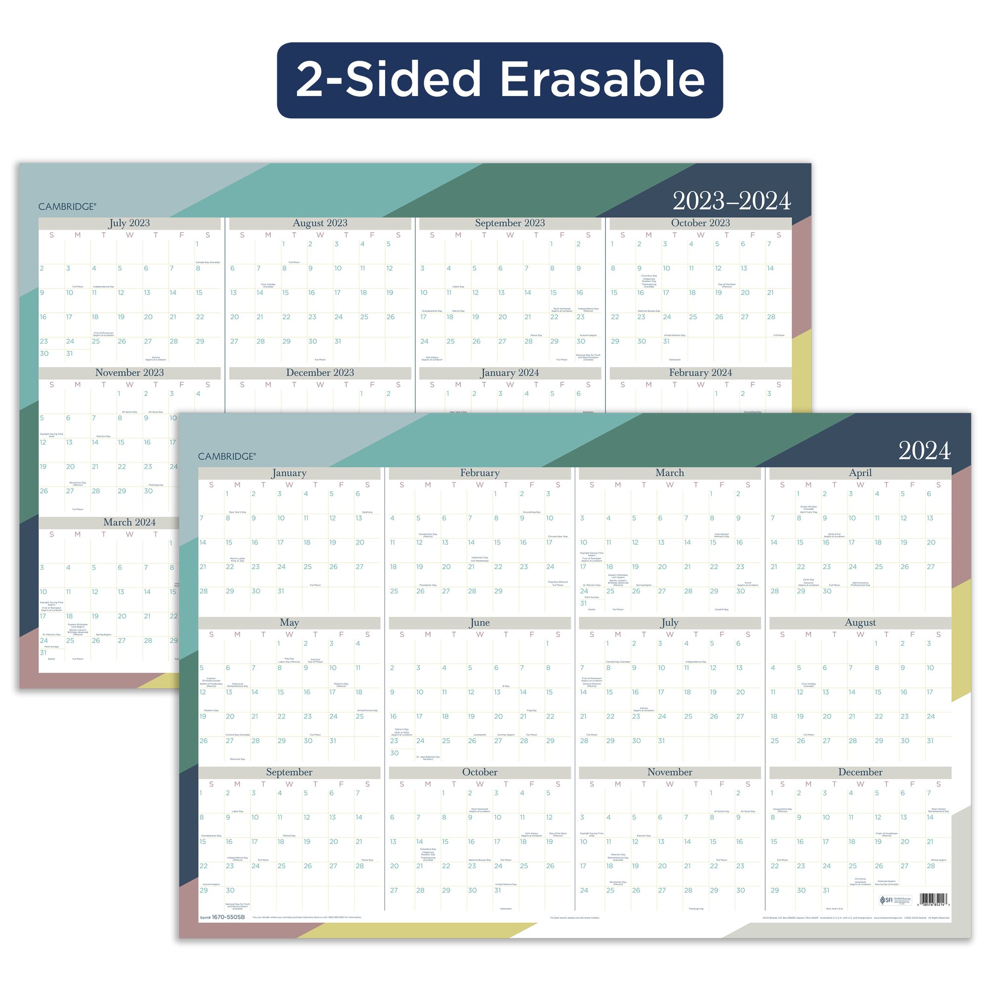 CAMBRIDGE RAE 20232024 Erasable Wall Calendar Reversible Academic