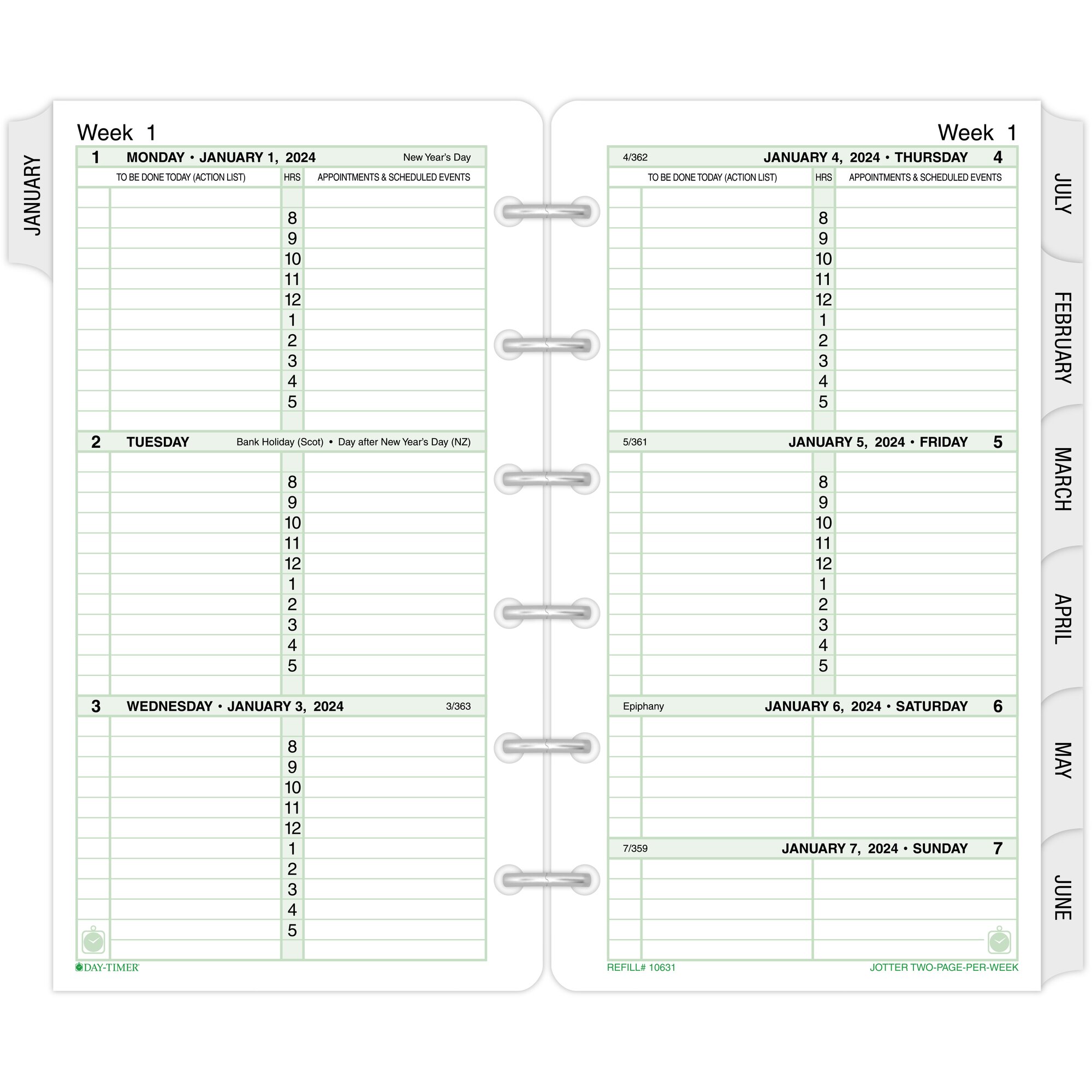 DAYTIMER JANUARY 2024 December 2024 Two Page Per Week Original Planner