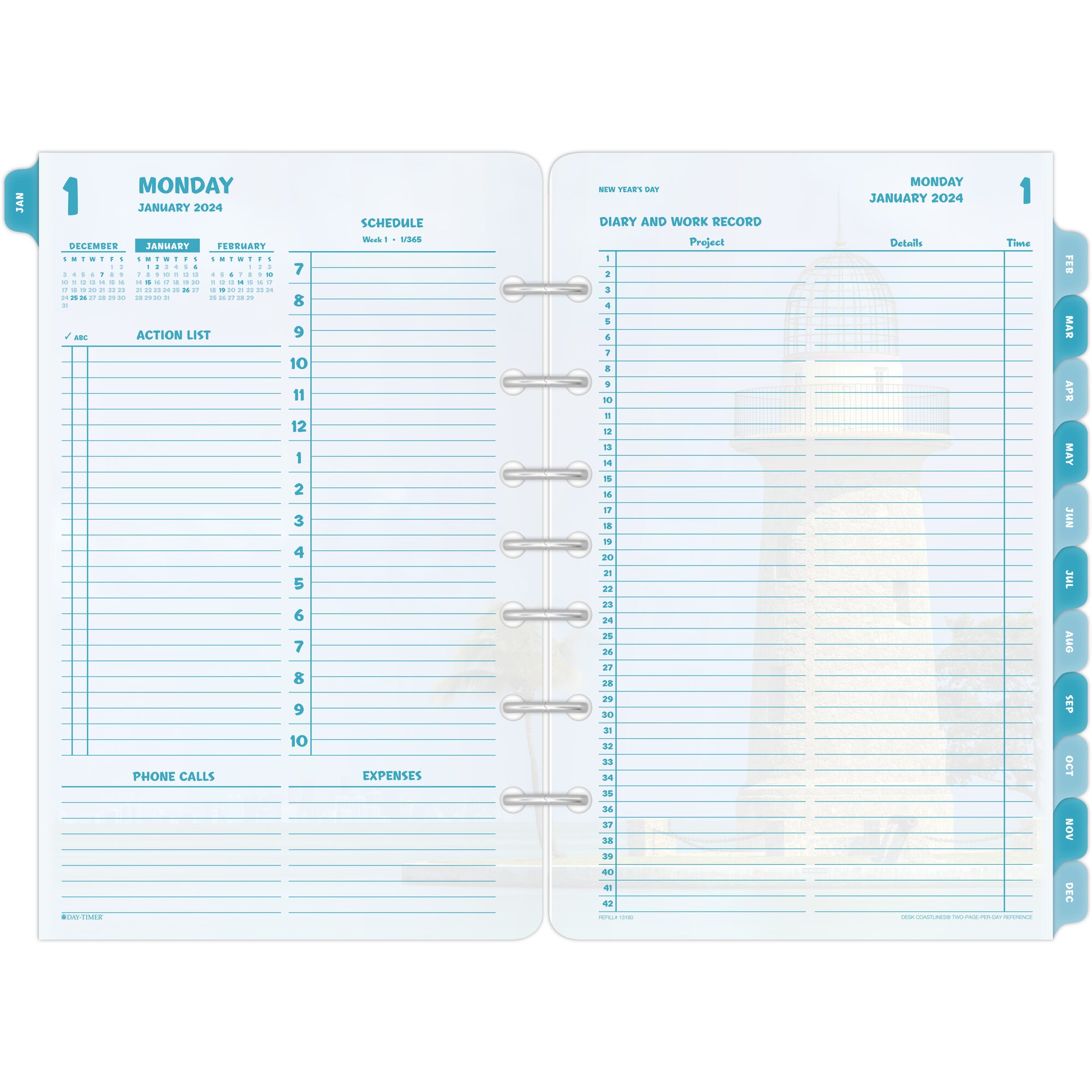 DAYTIMER COASTLINES JANUARY 2024 December 2024 Two Page Per Day