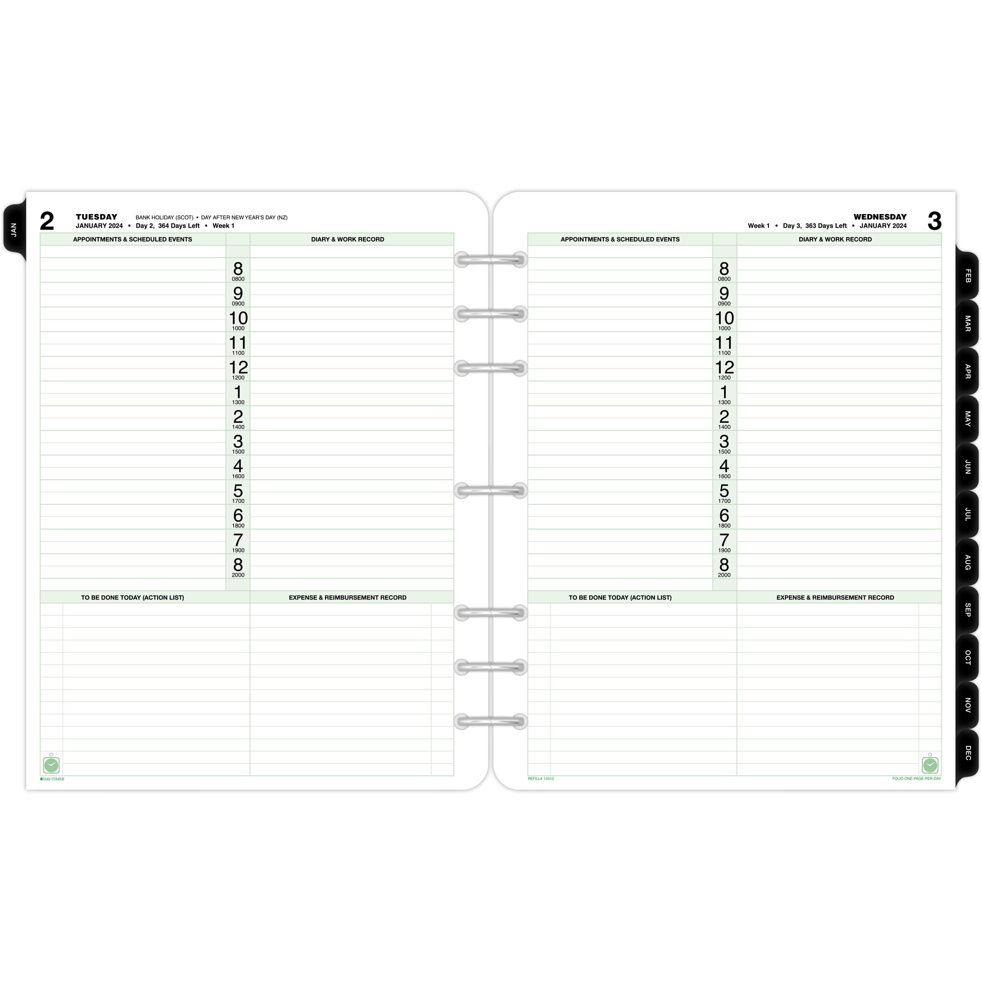 DAYTIMER JANUARY 2024 December 2024 One Page Per Day Planner Refill