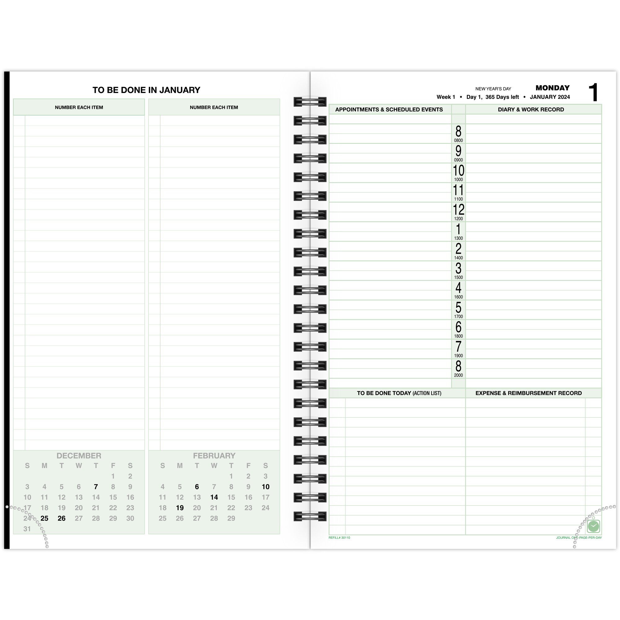 DAYTIMER JANUARY 2024 December 2024 One Page Per Day Planner Refill