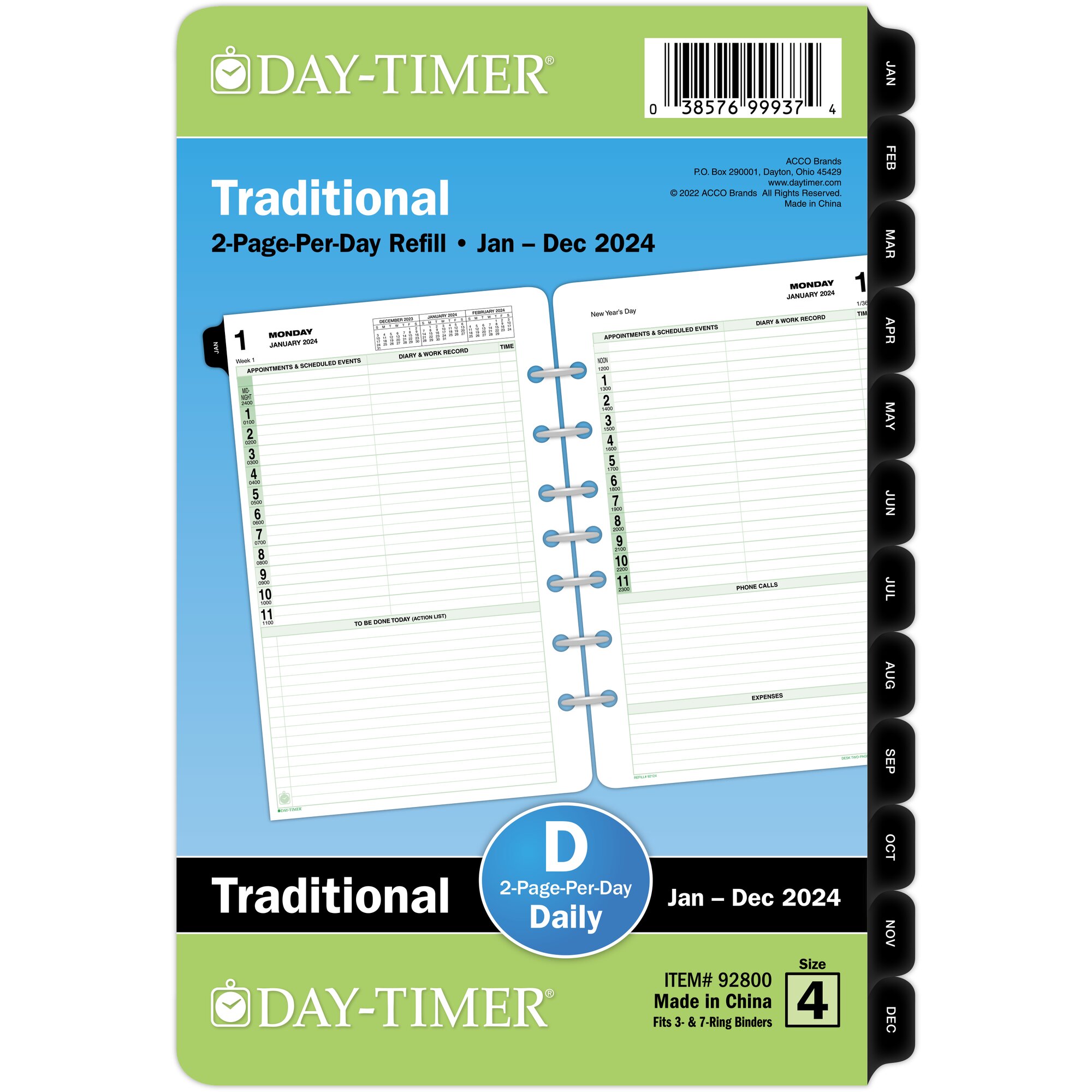 DAYTIMER 24HOUR JANUARY 2024 December 2024 Two Page Per Day Planner