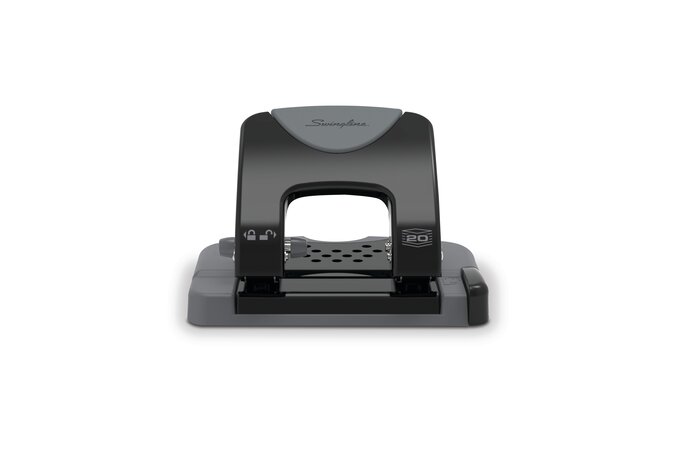 Swingline 74030 20 Sheet LightTouch Black and Silver 2-7 Hole Punch - 9/32  Holes