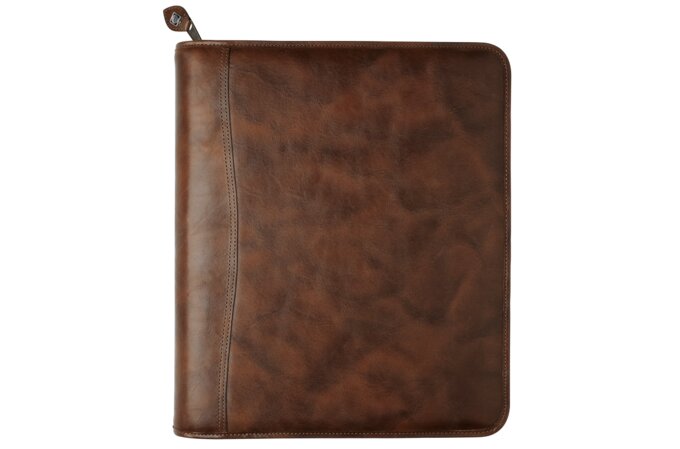 Day-Timer® Distressed Leather Zippered Planner Cover, Dark Tan