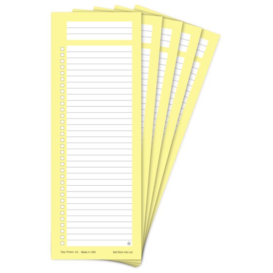 DayTimer SelfStick Hot List, 2 7/8" x 7 7/8", 5 Pack Sticky Notes