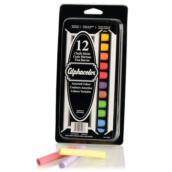 Alphacolor Chalk Sticks, Assorted Colors, 8 Colors, 12 Pack