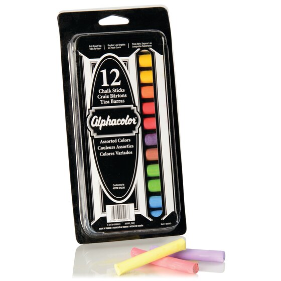 Alphacolor Chalk Sticks, Assorted Colors, 8 Colors, 12 Pack