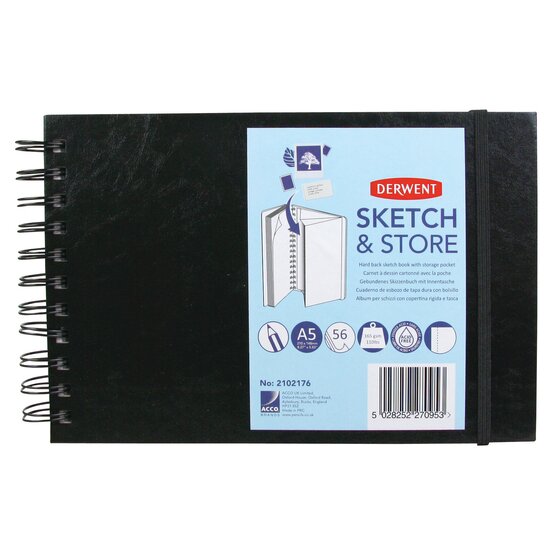Derwent Sketch and Store Sketch Book, A3, Landscape,16.54 x 11.69 Inches  Page Size, Wirebound, 56 Pages (2102174), White