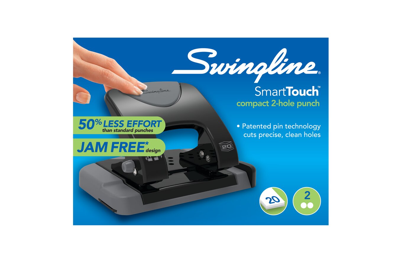 Swingline® LightTouch® High Capacity Desktop Punch, 2-7 Holes, 20 Sheets, Swingline Manual Punches - Desktop Hole Punches