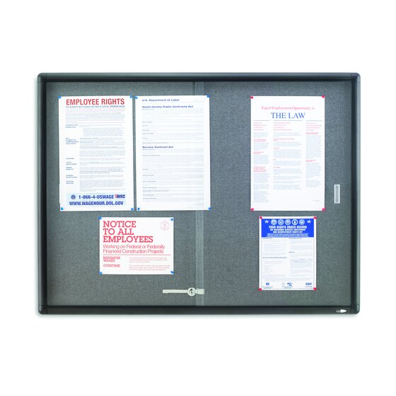 Quartet Enclosed Fabric Bulletin Board, 4' x 3', Sliding Door, Graphite