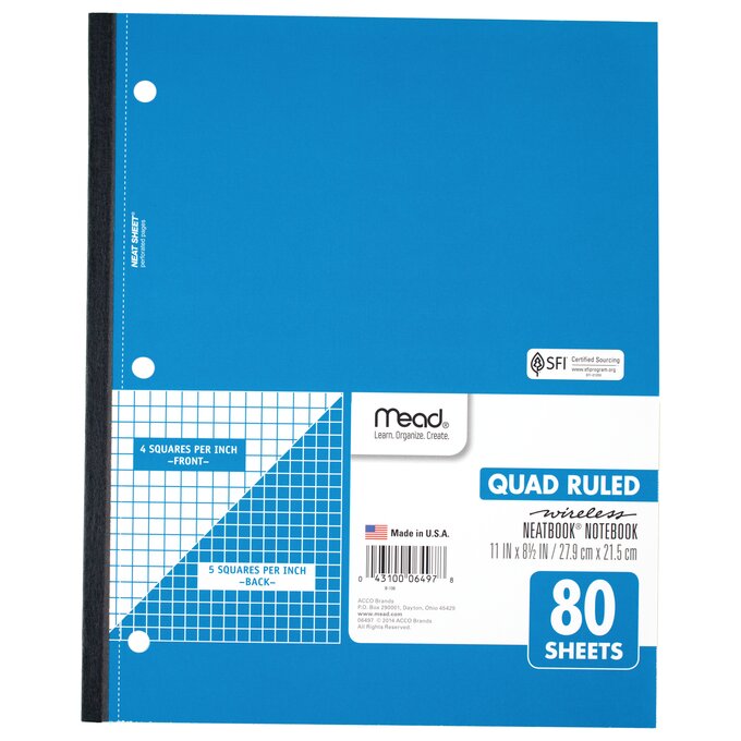 Mead Wireless Neatbook Notebook, 31 Subject, Graph Ruled, 80 Sheets, 11