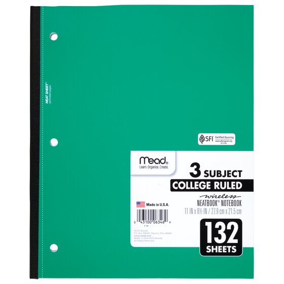 8-1/2 x 11 Color Will Vary Mead Notebook 06497 Quad Ruled Assorted Colors 80 Sheets 1 Subject Wireless Neatbook 