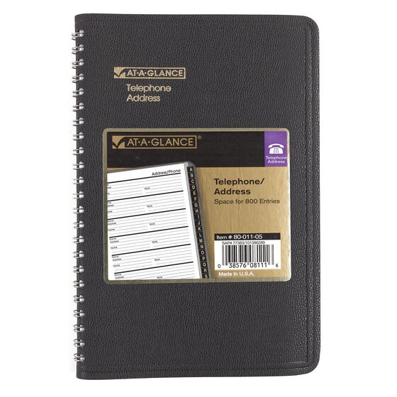 800+ Entries 8001105 AT-A-GLANCE Large Telephone & Address Book - 1 Pack 4-7/8 x 8 Page Size Black 