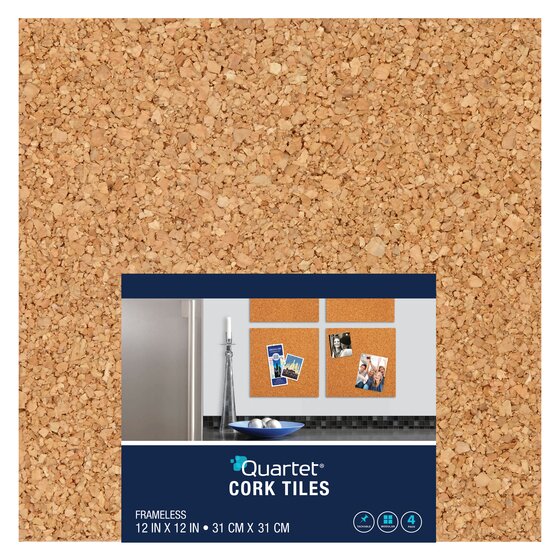 Wall Bulletin Boards 4 Pck Corkboard Quartet Cork Tiles 12" x 12" Cork Board 