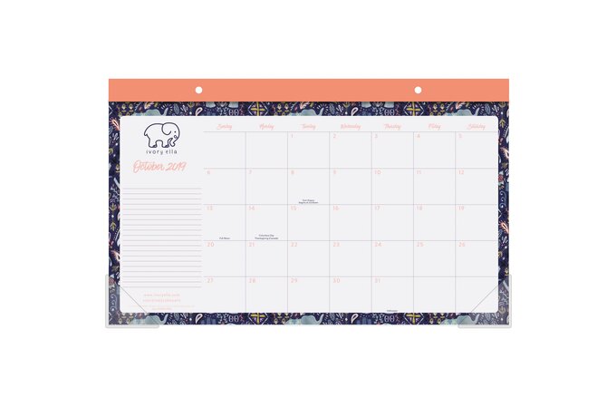 Ivory Ella Academic Monthly Desk Pad Calendar Compact Desk