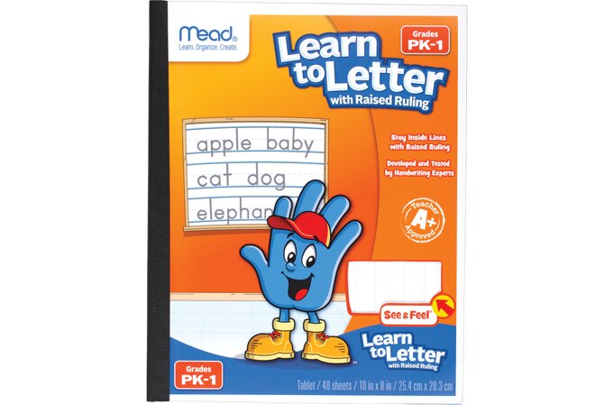 Learn to Letter Writing Tablet with Raised Ruling, Primary Rule, Orange Cover, (40) 10 x 8 Sheets