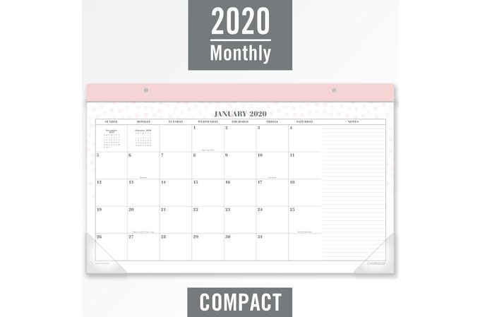 Cambridge Workstyle Monthly Desk Pad Calendar Compact Pink