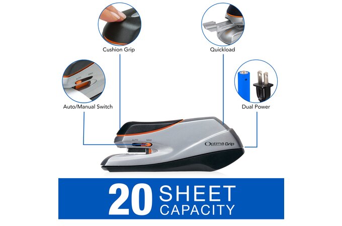 Swingline Optima Grip Electric Stapler 20 Sheets Silver Swingline Electric Staplers Automatic Staplers Swingline