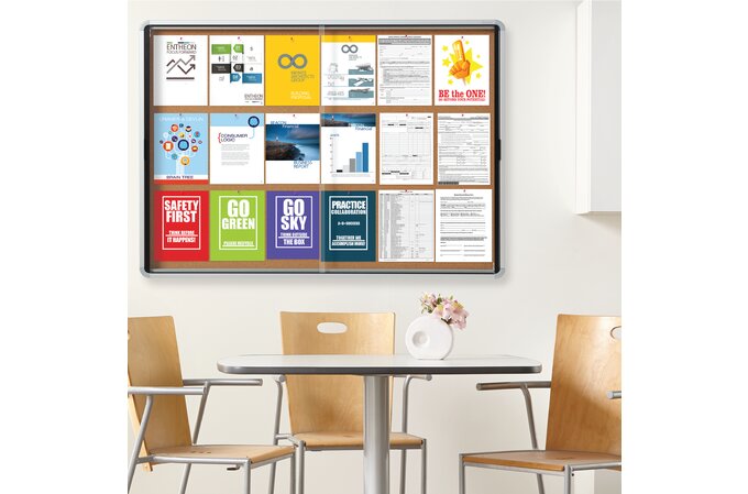 Quartet Enclosed Cork Bulletin Board for Indoor Use, 56