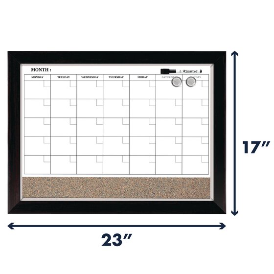 Quartet Dry Erase Cork Calendar Board Combo Value Pack 4 Black Frame Magnetic 