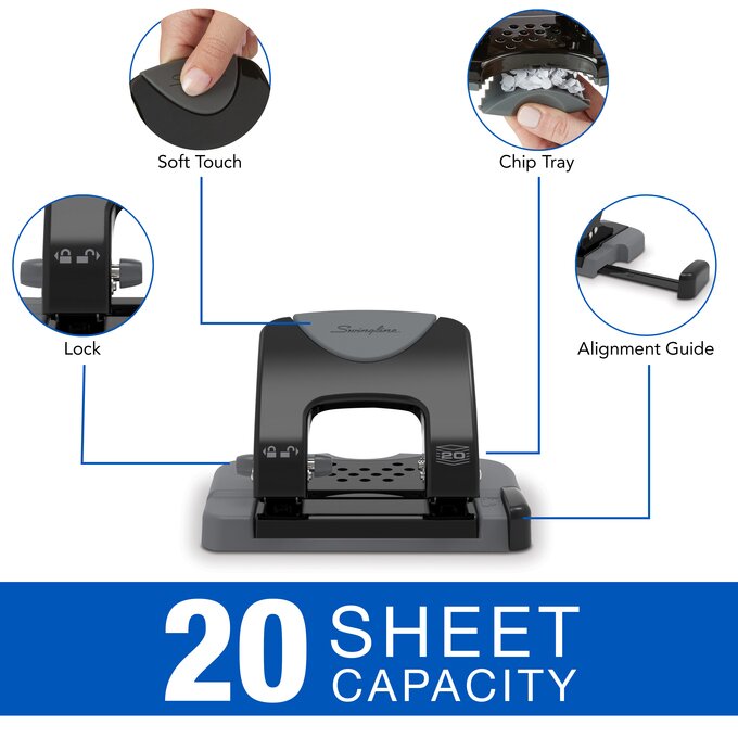 Swingline SmartTouch 2Hole Punch, Low Force, 20 Sheets Swingline