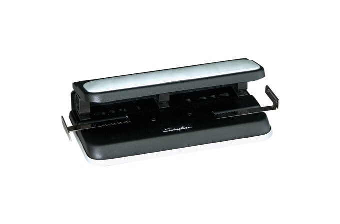 Officemate Adjustable 2-7 Hole Punch. Includes 7 Punch Heads. Punches 5-11  Sheet Capacity, Black with Chrome Trim (90070)