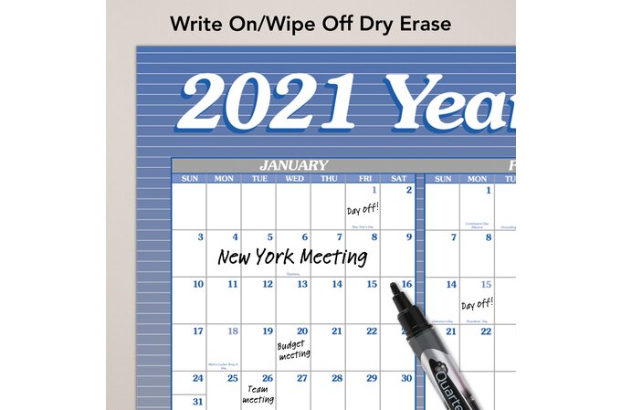 AT-A-GLANCE 2021 Horizontal Erasable Yearly Wall Calendar ...