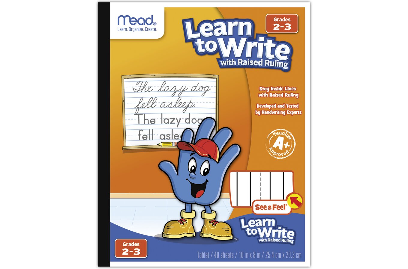 Learn to Letter Writing Tablet with Raised Ruling, Primary Rule, Orange Cover, (40) 10 x 8 Sheets