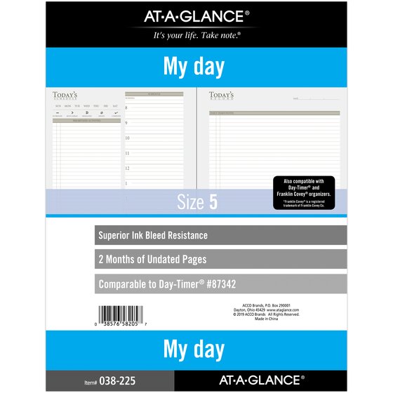 ATAGLANCE Undated Daily Planner Refill, LooseLeaf, Folio Size, 8 1/2