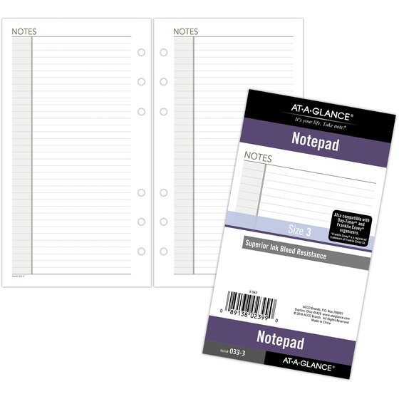 #038-3 30 pages per pad Day Runner Lined Note Pad 8 1/2 x 11 fits 3 ring 