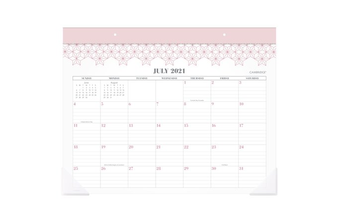 Cambridge Workstyle Pink Geo Academic 21 22 Monthly Desk Pad Calendar Standard 21 3 4 X 17 Desk Calendars Cambridge