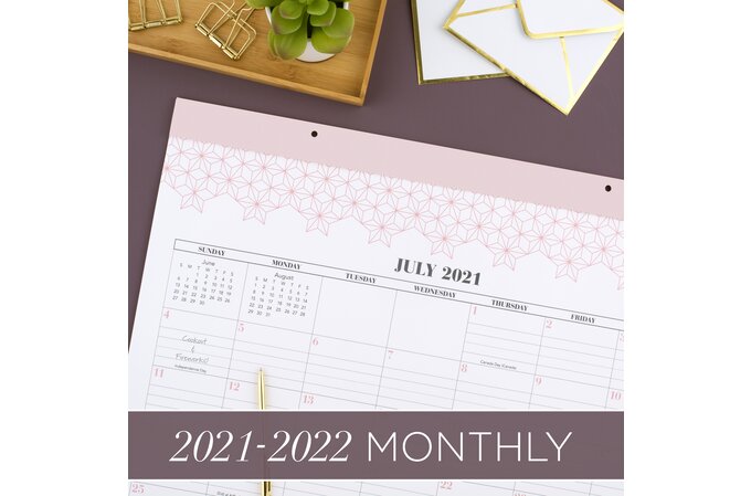 Cambridge Workstyle Pink Geo Academic 21 22 Monthly Desk Pad Calendar Standard 21 3 4 X 17 Desk Calendars Cambridge