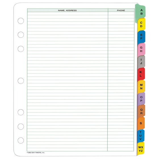 DayTimer Color Telephone Address Directory, LooseLeaf, Folio Size, 8