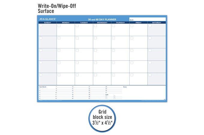 AT-A-GLANCE Undated 30/60-Day Horizontal Erasable Wall Calendar ...