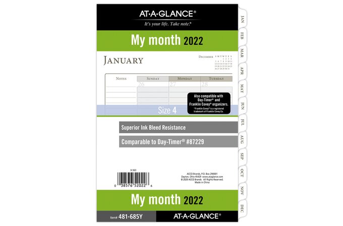 At-A-Glance 2022 Monthly Planner Refill, Loose-Leaf, Desk Size, 5 1/2" X 8 1/2" | Refillable Planners & Refills | At-A-Glance