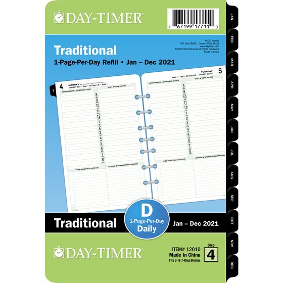 DayTimer One Page Per Day Planner Refill, 5 1/2" x 8 1/2" Daily