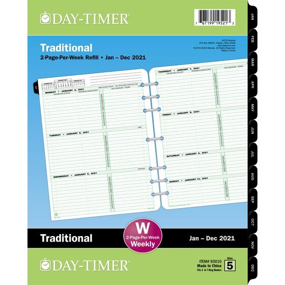 DayTimer Two Page Per Week Original Planner Refills, 8 1/2" x 11