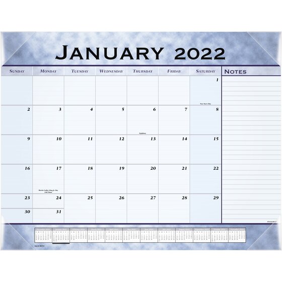 AT-A-GLANCE 2022 Slate Blue Monthly Desk Pad, Large, 21 3/4" x 17
