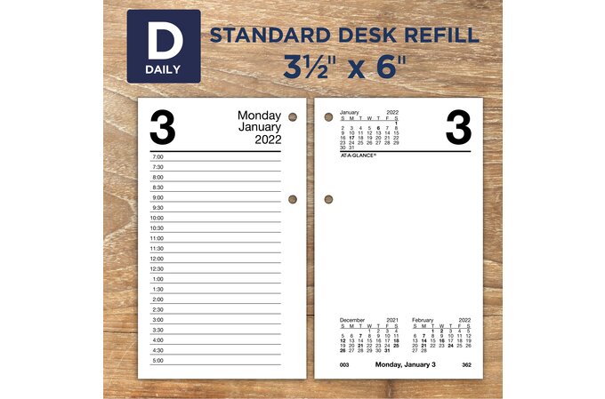 At A Glance 2022 Daily Loose Leaf Desk Calendar Refill Standard 3 1 2 X 6 Desk Calendar Refills Bases At A Glance