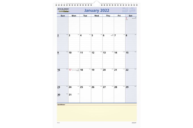 At-A-Glance 2022 Quicknotes Monthly Wall Calendar, Medium, 12" X 17" | Wall Calendars | At-A-Glance