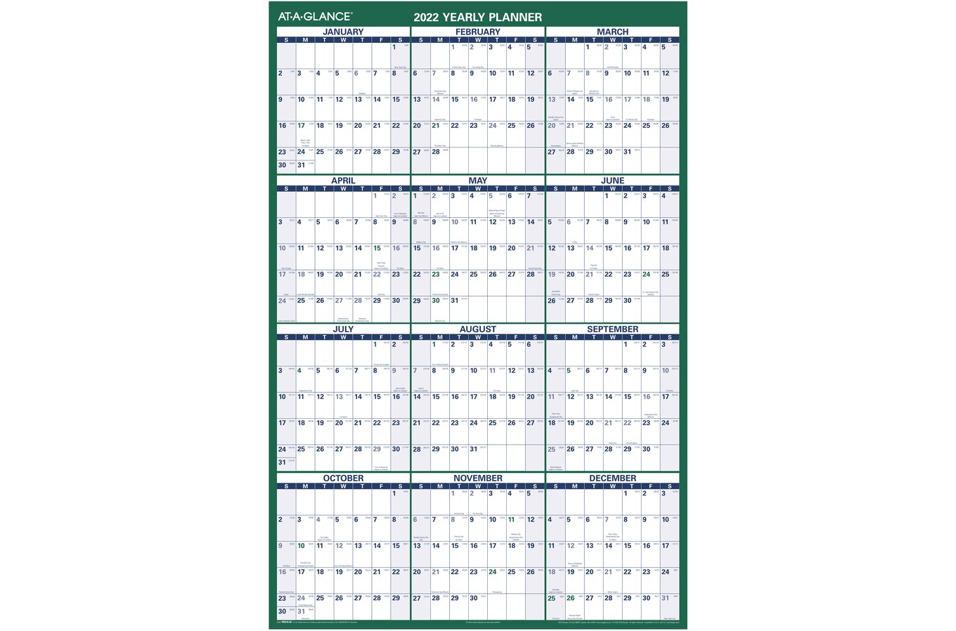 At A Glance Wall Calendar 2022 At-A-Glance 2022 Vertical Erasable Wall Calendar, Reversible, Extra Large,  48" X 32" | Erasable Wall Calendars | At-A-Glance
