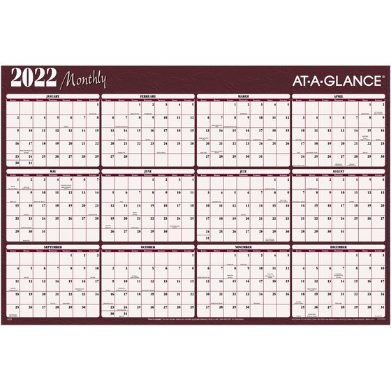 AT-A-GLANCE 2022 Horizontal Erasable Yearly Wall Calendar, Reversible