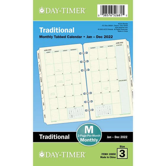 DayTimer Two Page Per Month Tabbed Calendar Refills, 3 3/4" x 6 3/4