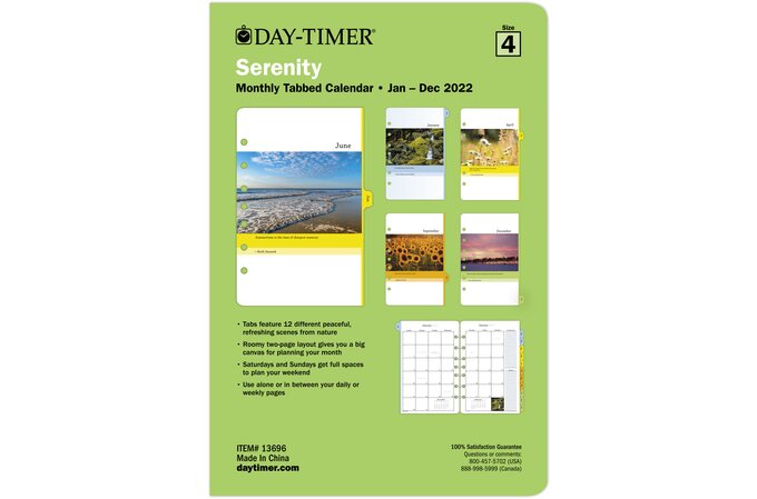 DayTimer Serenity 2022 Two Page Per Month Tabbed Calendar