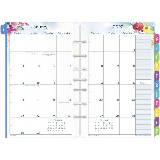 2018 monthly planner refill